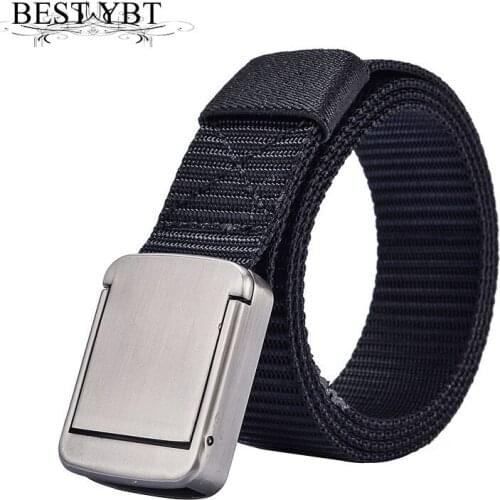 Best YBT Unisex Canvas Belt Fashion Alloy Smooth Buckle Belt Cowboy Pants Within The Buckle Casual Men And Women Outdoor Belt