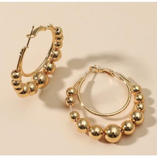 Nanny Simple Korean Style Metal Ball Bead Earrings Exaggerated Beaded Perforated Ear Accessories Womens Fashion Charm Jewelry