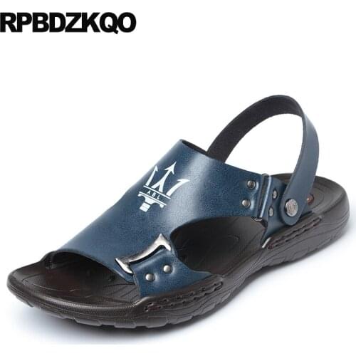 Blue slides fashion 2019 native outdoor men sandals leather summer waterproof brown water shoes metal casual strap slippers