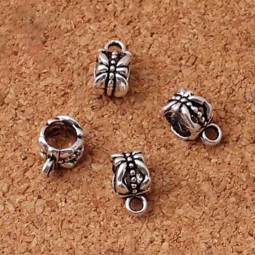 20pcs/lot 5.5mm Big Hole Tibetan Silver Hoop Bail Beads Bracelets Necklace Charm Connector Buckle Spacer Beads DIY Jewelry Make
