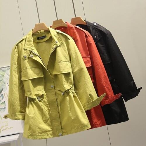 Plus Size Korean Trench Coat Womens 2021 New Spring Autumn Coats Casual Windbreaker Tops Female Black Red Outerwear 4XL