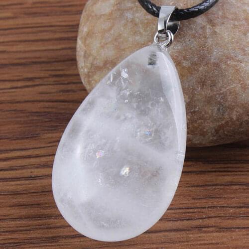 Trendy-beads Summer Style Silver Plated Natural Rock Crystal Water Drop Pendant Charm Jewelry