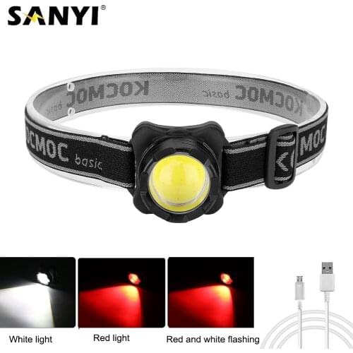 COB LED Headlight Mini Headlamp USB Rechargeable Head Lamp Flashlight Torch Camping Hiking Night Fishing Light Built-in Battery