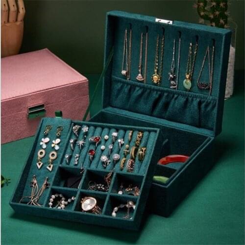 Flannel Jewelry Box With Lock Rings Earrings Organizer Ear Studs Display Stand Holder Rack Showcase Plate Charm Storage Boxes