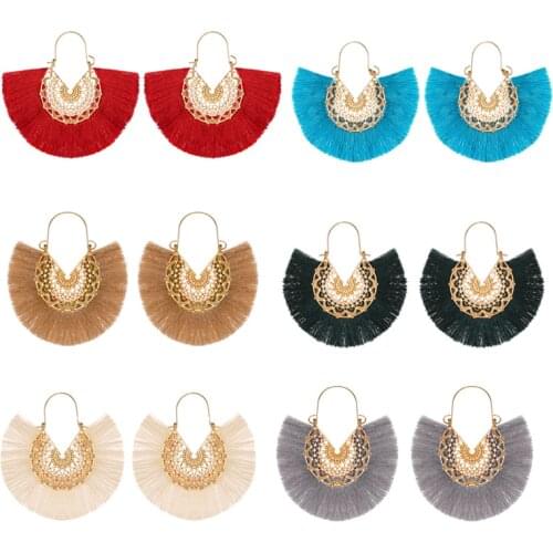 Women Jewelry Bohemian Tassel Earrings Geometric Hollow Out Carved Ethnic Boho Sweets Unusual Earrings Charm Wedding Accessories