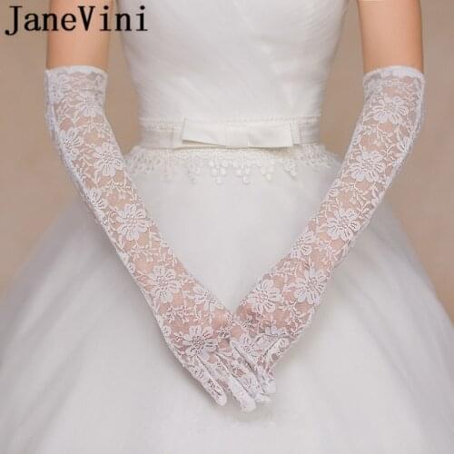 JaneVini Sexy Lace Wedding Glove Long Full Finger Bride Gloves for Wedding Bride Gloves Women Wedding Accessories Liga Novia