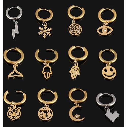 Stainless Steel Earring For Women Snowflake Map Pendant Earrings Geometric Smile Face Charms Earring Women Round Earring Jewelry