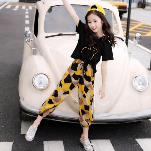 3-14T Girls Summer Net Red Clothing Set Girl Clothes 2021 New O-neck Short Sleeve Fashion Two Pieces Clothing Suit High Quality