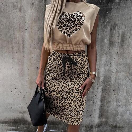 Office Lady Elegant Skirt Suits Summer Fashion Sleeveless Tops And Casual Drawstring Skirts Outfits Women Print Two Piece Sets