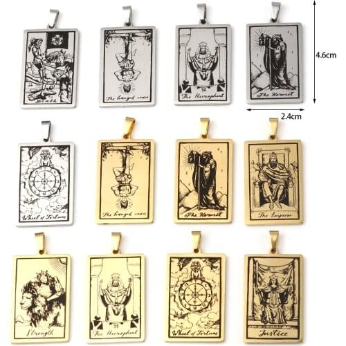 2021 Fashion Stainless Steel Tarot Pendants With Pinch Clip Rectangle Message For Jewelry Necklace Accessories 46mm x 24mm