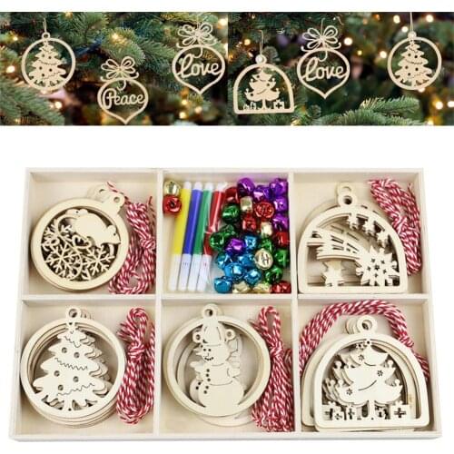 30Pcs Wood Christmas Tree Ornament Snowman Star Letter Hanging Pendant Decor Christmas Pendant