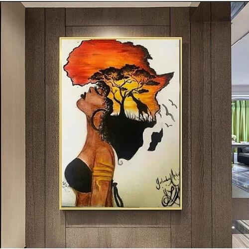 Abstract African Woman Figure Art Canvas Painting Wall Art Posters and Prints Wall Pictures for Living Room Home Cuadros Decor