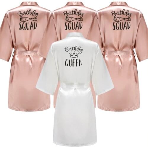 Birthday Queen&Squad Party Robe Satin Women Princess Favor Ladies Dressing Gift kimono
