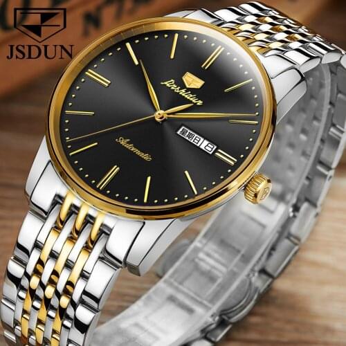 Mens Top Brand JSDUN Automatic Mechanical Watch Self-winding Mens Luminous Fashion Business Watch Casual Waterproof Relogio