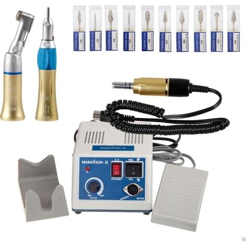 Dental lab Marathon 35K rpm Electric Micromotor Contra Straight Handpieces +10*Drill Burs Gold