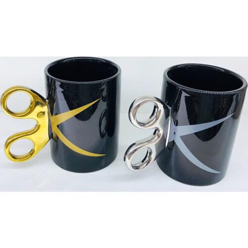 Ceramic Coffee Mug Cup with Scissors Handle, Silver, Gold, Creative Cup Mug for Coffee, Tea, Milk, Water, Office and Home