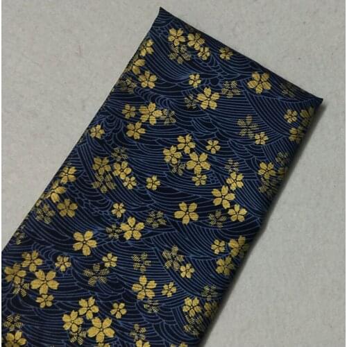 Pretty Navy Blue Gold Stamping Cherry Blossoms Sakura Flower Cotton Fabric DIY Sewing Dress 50x100cm Home Decor