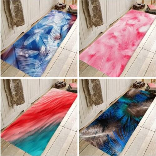 Creative 3D Printing Fether Pattern Hallway Carpets and Rugs for Bedroom Living Room Kitchen Bathroom Anti-Slip Floor Mats