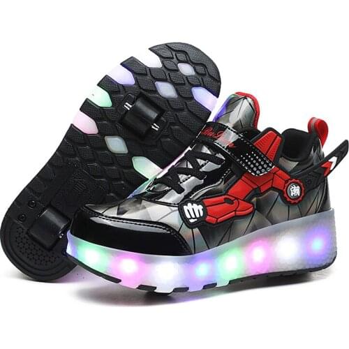 Size 28-40 Girls LED Light USB Luminous Roller Skate Wheel Sneakers Shoes with Two Wheels Children Toddler Girls Tennis Shoes