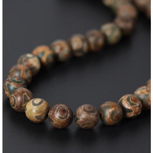 Different size 3Strands/Lot Brown Antiquity Three-eyes Tibetan Dzi Onxy Smooth Round Loose Beads Wholesale,DIY Jewelry Making