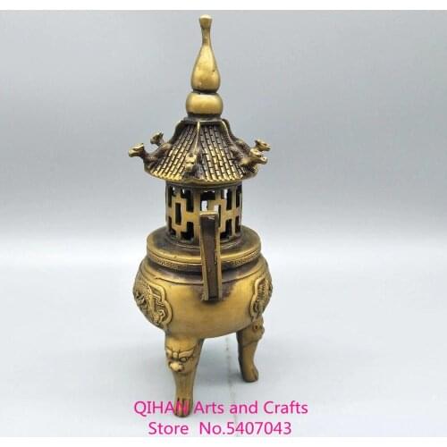 Pure copper incense burner small xuande furnace tower shaped plate incense burner calabash cover furnace antique to make the old