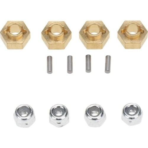 Brass Wheel Hex Hubs&Wheel Lock Nuts for Axial SCX24 AXI90081 Upgrades Parts 1/24 RC Crawler Car Truck