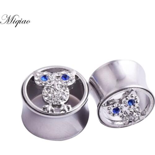 Miqiao 2pcs Fashion Hot Selling Stainless Steel Owl Waist Drum Ear Expander 10-25mm Human Body Piercing Jewelry