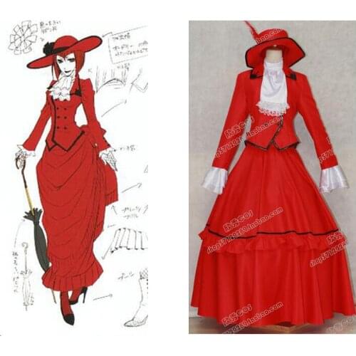 2016 Fashion Anime Black Butler Cosplay Costumes Madam Red Party Dress Custom Made With Hat