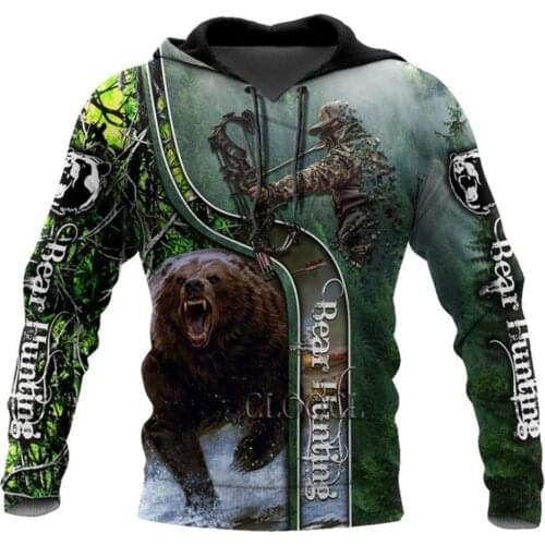 Bear Hunting 3D Printed Mens Hoodies Harajuku Streetwear Autumn Hooded Sweatshirt Unisex Casual Jacket Tracksuits TD998877542