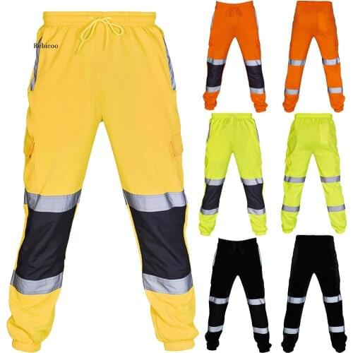 Plus size S-3XL Mens Safety Sweat Pants Work Fleece Bottoms Jogging Trousers Joggers Reflective Loose Hip Hop Dancer Pants