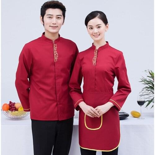 New Long Sleeved Hotel Restaurant Hot Pot Work Clothes Waiter Uniforms Cook Clothing for Women Men Chef Jacket Food Uniform