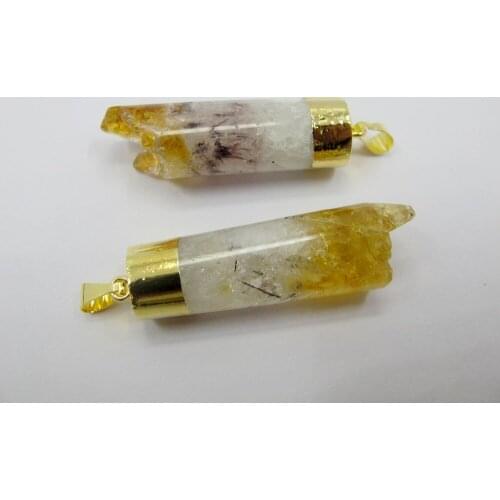 New Arrived!Natural Citrin e Quartz Drusy Tubes Pendant Gem stone jewelry necklace drusy pendant 5pcs/lot