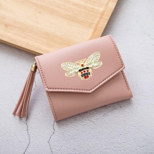 Wholesale Women bee Wallet Short Tri-Fold Small Purse Card Case Ladies Female Fashion New Style PU Leather Wallet Wholesale