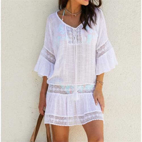 Summer Pareo Beach Cover Up Sexy Swimwear 2021 Women Swimsuit Cover Up Kaftan Beach Dress Tunic White Beachwear