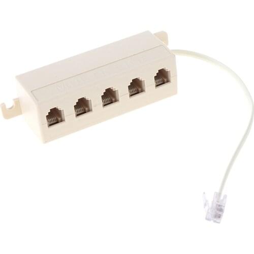 RJ11 Useful 5 Way Outlet Phone Modular Jack Telephone Line Adapter Splitter Connector Adapter