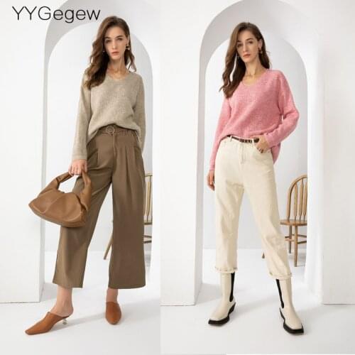 V-neck oversize pink Sweater Pullover Women Autumn winter Casual long Sleeve casual cashmere Sweater For womenChic Jumpers top