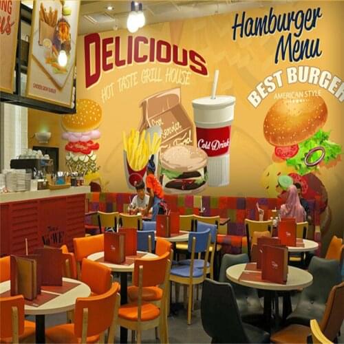Modern Classic Western-style Fast Food Restaurant Cuisine Cola Burger Wall Paper Snack Bar Industrial Decor Mural Wallpaper 3D