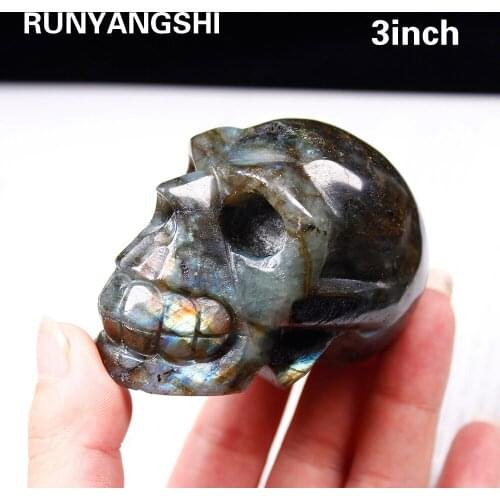 3inch 1pc Natural labrador feldspar crystal Skull Figurines Crystal geodes Home Decor Healing Meditation Rune Reiki Guardian