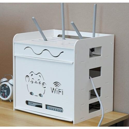 Wifi Router Shelf Storage Boxes Large Capacity Cable Power Plus Wire Box Wood-Plastic Wall Plug Bracket Home Decor Sunchamo