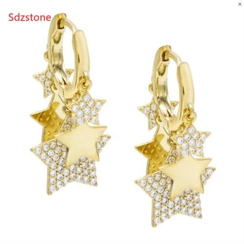 2019 Rushed Brincos Crystal Star Earings Delicate Cute Cz Tiny Mini Minimalist Girl Women Gold Dangle Cz Star Earring