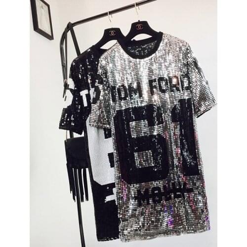 Fashion T-shirts Women Black and White Letters Long Loose T Shirt Girls Student Leisure T-shirt Ladies Night Club Clothing