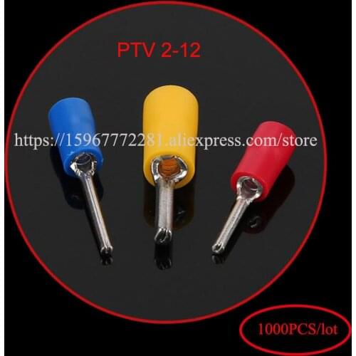 1000PCS Insulated pin terminal PTV 2-9 AWG16-14 Copper wire connectors automotive cable male female connector plug