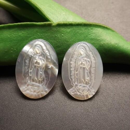 20pcs/lot 18x25mm Natural Virgin of Guadalupe Mother Pearl Oval Cut Guadalupe Mother of Pearl Shell for DIY Jewelry