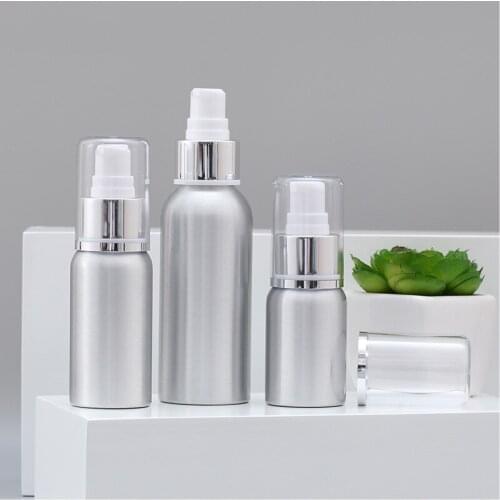 30ml/50ml/100ml/120ml Aluminum Lotion Bottle Portable Mini Cream Shampoo Refillable Pump Bottles Empty Cosmetic Dispenser