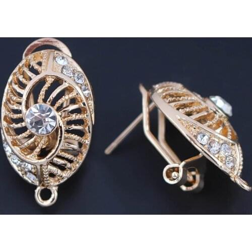 African Earrings Post Hanging on Connectors Paved CZ Hollow Oval Metal Ethnic Dubai Women Wedding Earrings Findings DIY Jewelry