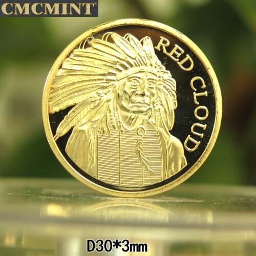 B58 3 Round 1/2 Oz 100 Mills Gold Plated Indian Red Cloud Round