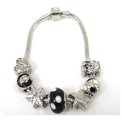 Free shipping Black Murano Glass Beads and Black Enamel Metal charm bracelet heart starfish snake chain bracelet