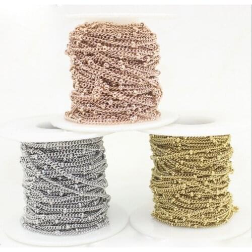 REGELIN2M Stainless Steel Gold Beaded Satellite Cable Link Chain for DIY Anklet Necklaces Bracelet Jewelry Making Findings