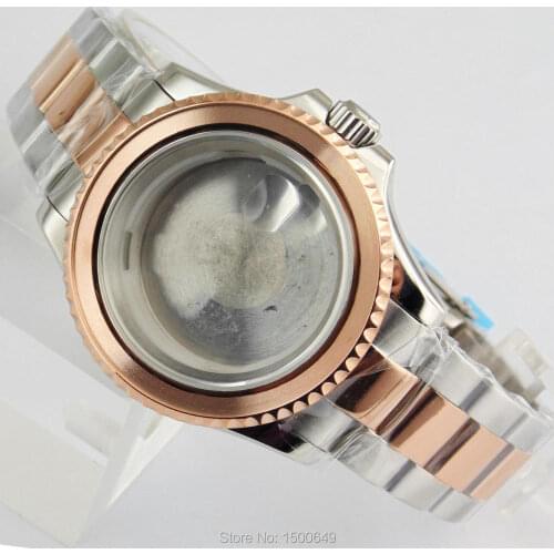 40mm sapphire glass Watch Case date with steel-golden strap fit ETA 2836/Miyota8215/8205 automatic movements