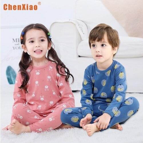 3-8Y Kids Pajamas Set for Teen Girls & Boys Autumn Winter 100% Cotton Children Sleepwear Warm Cartoon Cute Wholesale Clothing